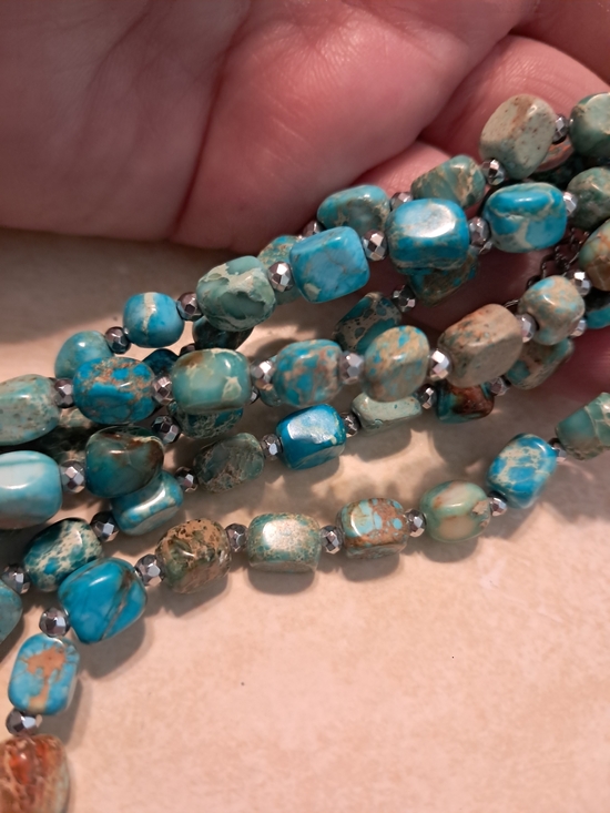 Lucas Lameth Jewelry - Natural Turquoise Beaded With Silver Necklace Aqua Blue
